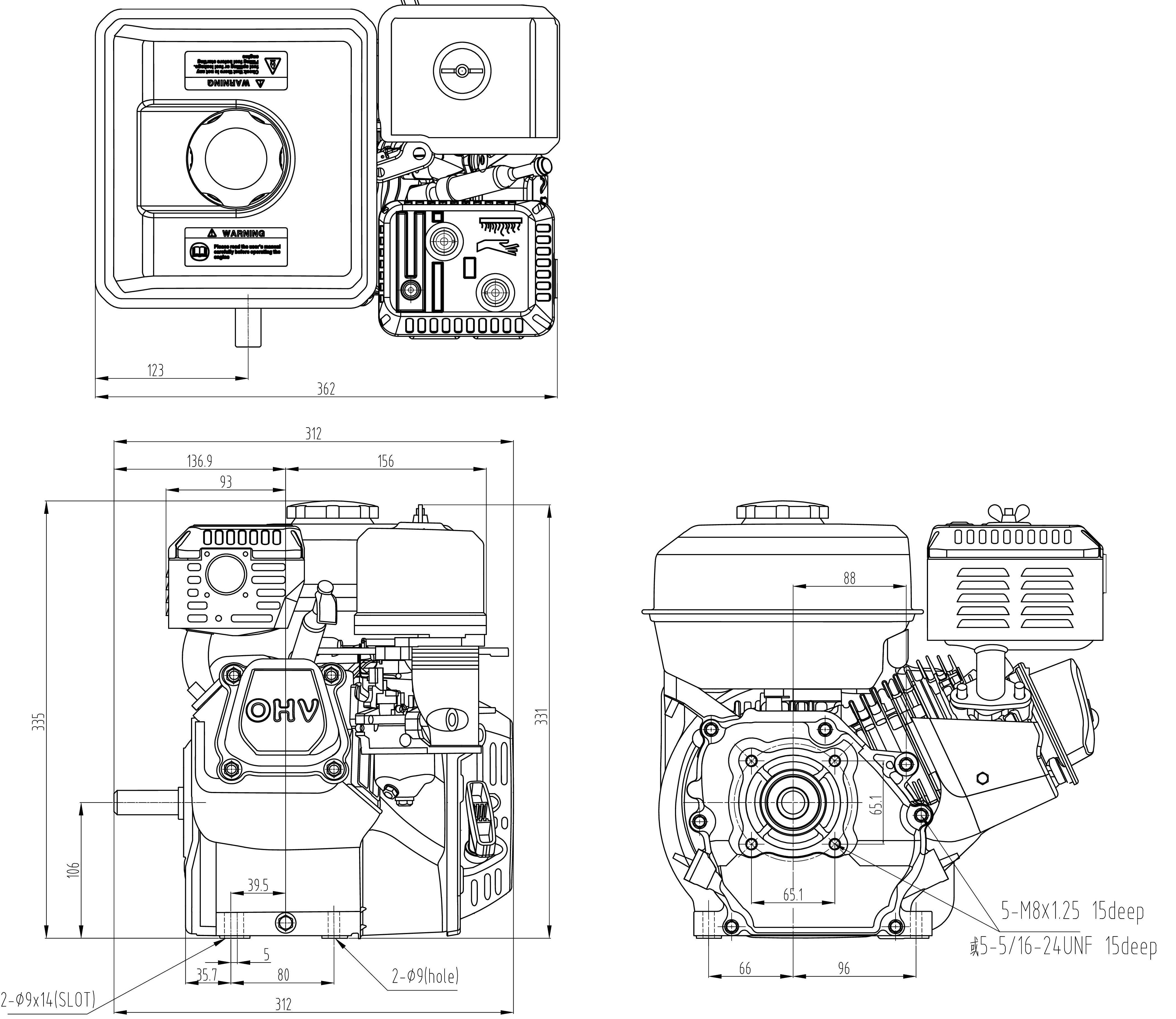 Motor HG 200 QE, 6,5 HP, el. + ruční start, hř. 19,05 mm = GX200E