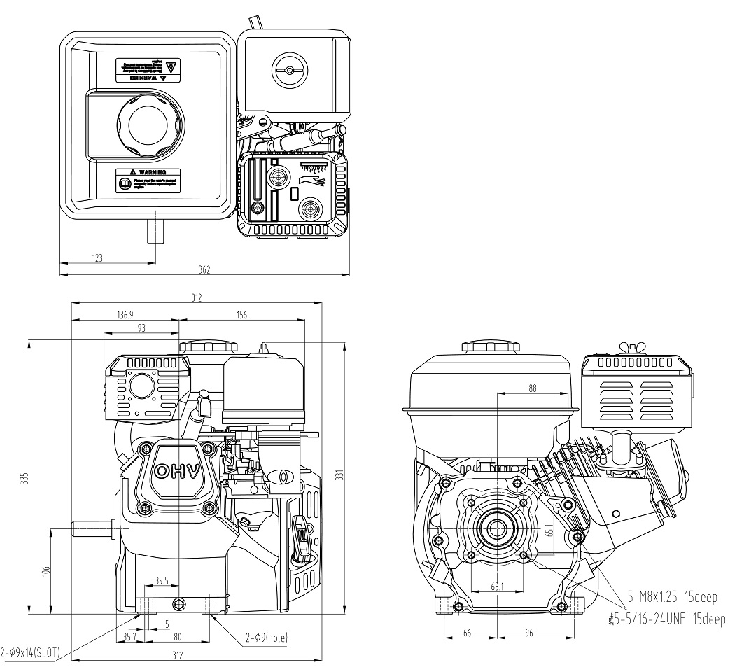 Motor HG 210 Q, 7,0 HP, ruční start, hříd. 19,05mm